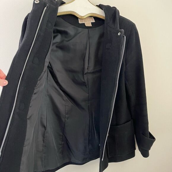 Michael Kors Black Wool Pea Coat Toggle Hood | Size 6 - Picture 4 of 11